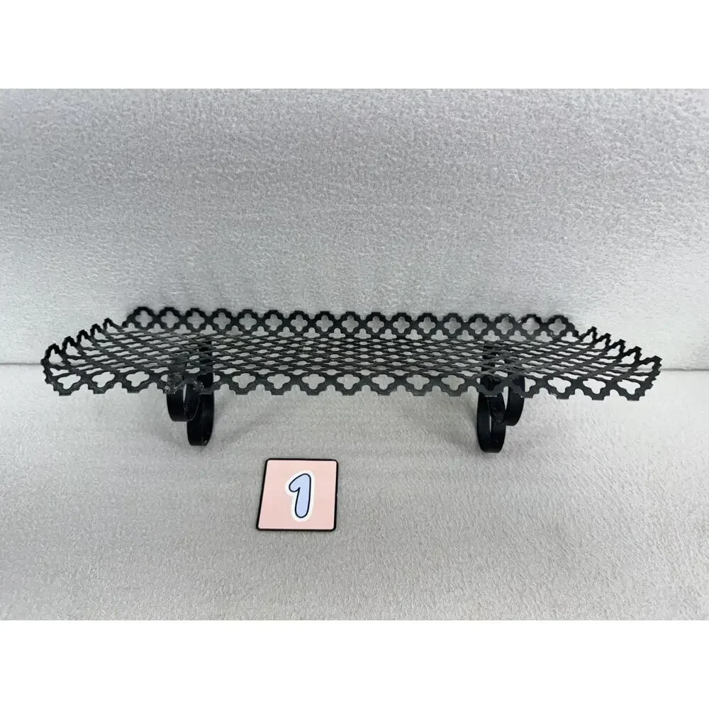 Black Metal Wall Shelves Pair Lattice Filigree MCM 13.5x4.5 Decor VTG